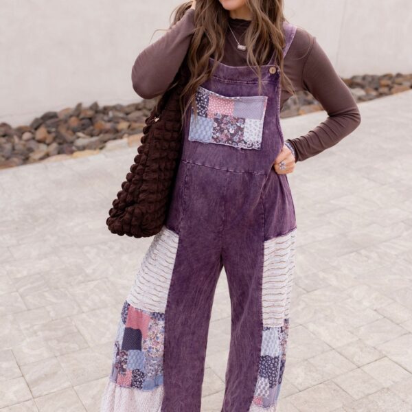 Mineral Wash Tiered Patchwork Jumpsuit
