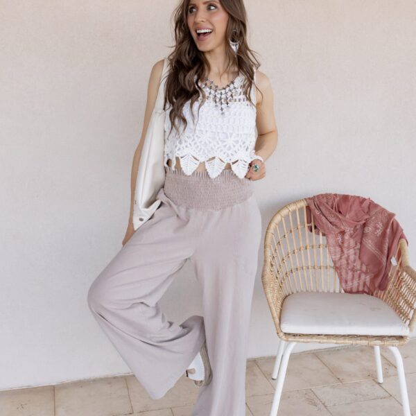 Dark Taupe Mineral Wash Cropped High-Rise Wide-Leg Pants