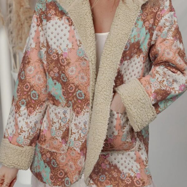 Khaki Fleece Floral Paisley Relaxed Fit Jacket