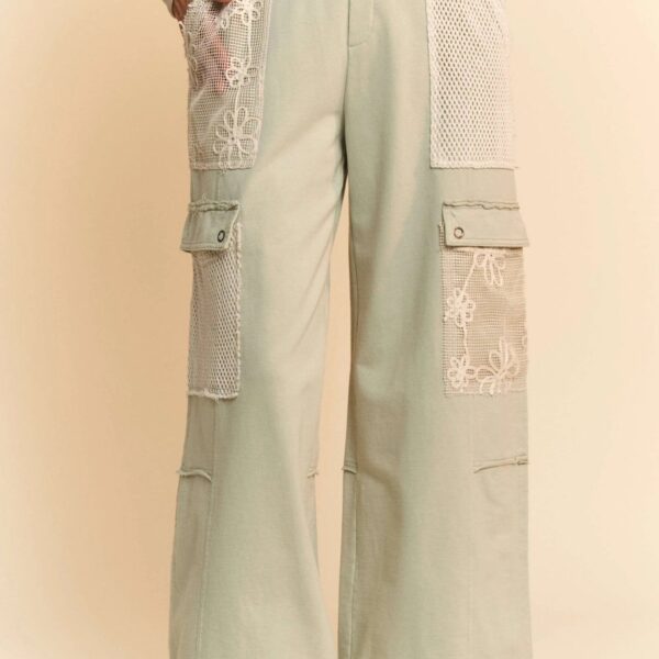 Sage Patchwork Lace Drawstring Pants
