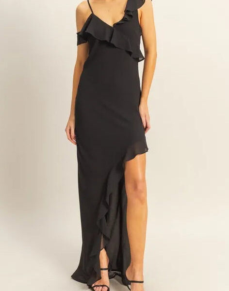 Chiffon Ruffle Trim Midi Dress