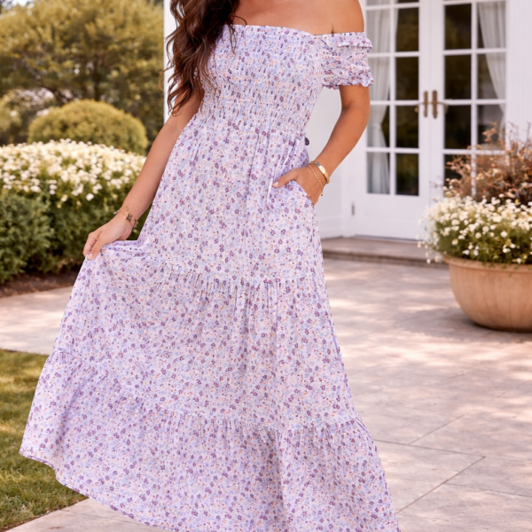 Lavender Floral Smocked Maxi Dress