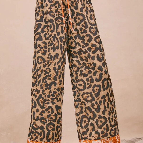 Leopard Print Wide-Leg Drawstring Pants