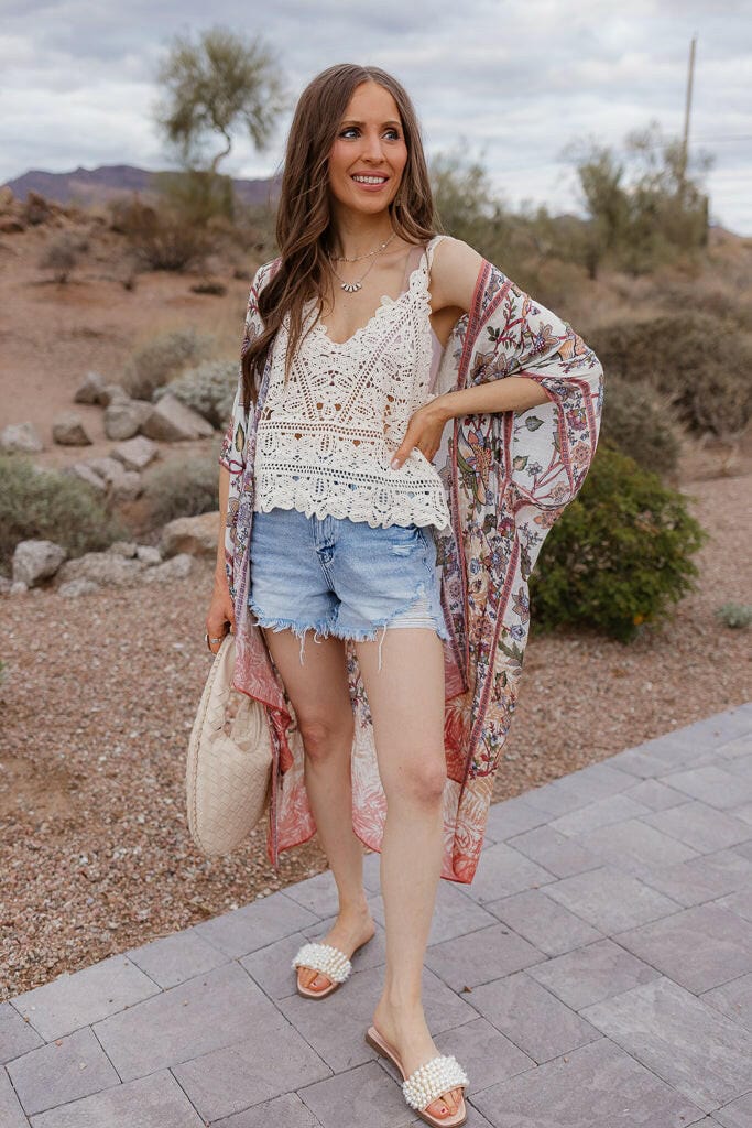 Natural Crochet Scallop Trim V-Neck Sleeveless Cami Top - Image 6