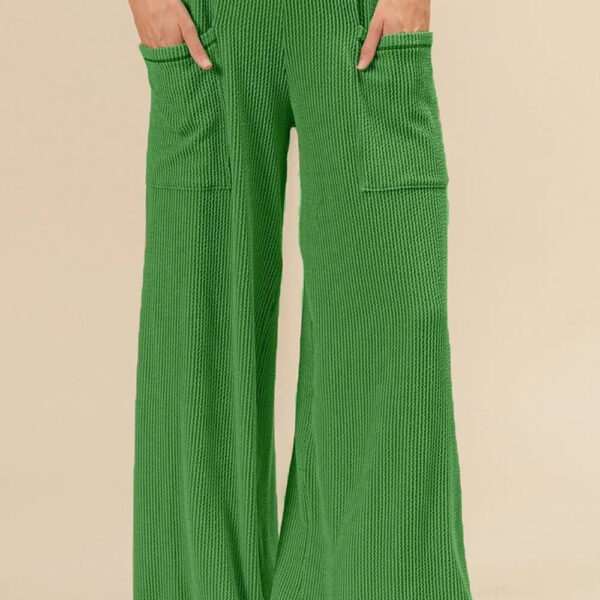 Jade Ribbed Two-Tone Pocketed Pants