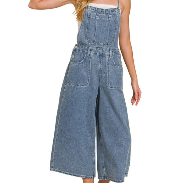 Medium Wash Wide Leg Denim Overalls