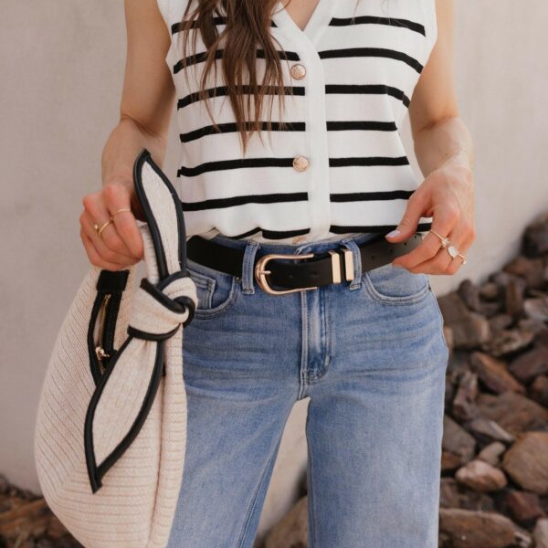 White Knit Striped Button-Front V-Neck Tank Top